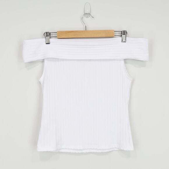 NWT Madewell Ribbed Off-The-Shoulder Top In Eyelet White Size Medium - Picture 4 of 9